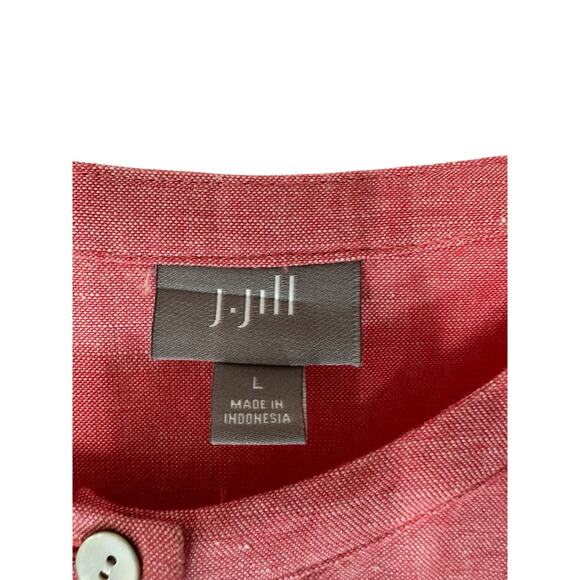 J. Jill Red Lightweight Basic Lagenlook Coastal Grandma Linen Blouse Size Large - Picture 2 of 13